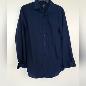 H&M Navy Blue Slim Fit Button Shirt: M